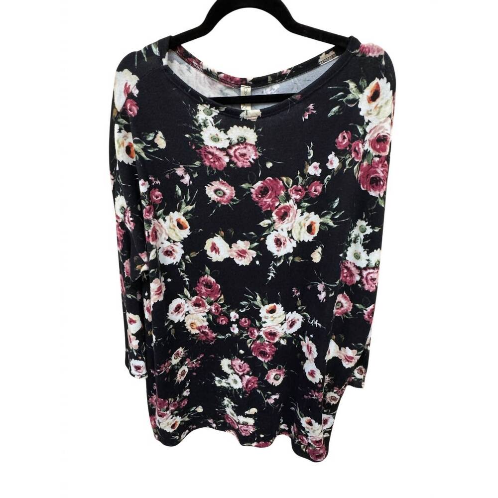 NEW PIXI + IVY women's floral long sleeve dress in black multi